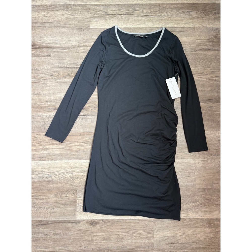 Athleta Carefree Long Sleeve Ruched Dress – Women's XL Black New With Tags - Picture 2 of 13
